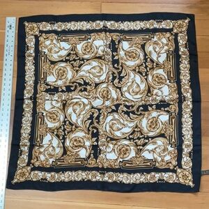 100% Silk Echo Elegant Black Gold Baroque Scarf 34” Square